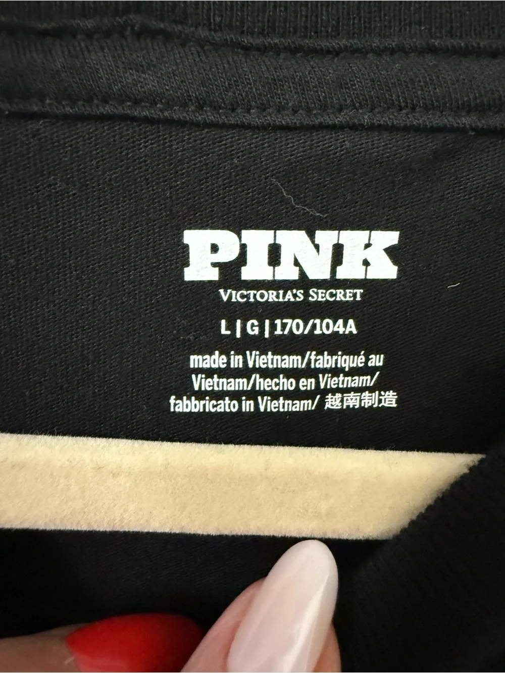 PINK Victoria's Secret Black Long-Sleeve Crew Tee with Crest Logo -size L *NWT